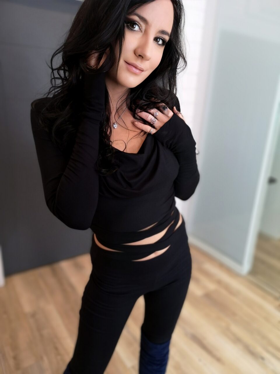 Black bamboo hooded crop top.