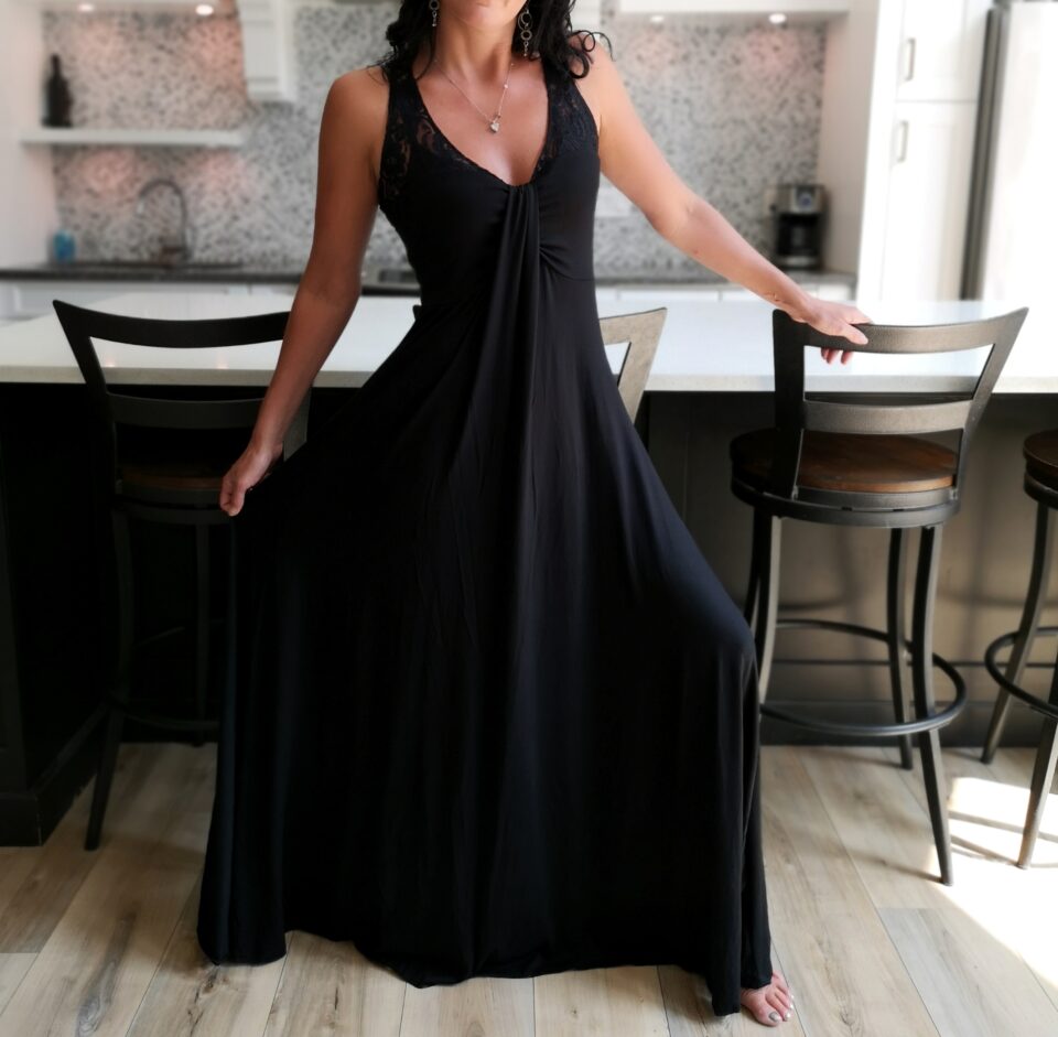 black maxi dress.