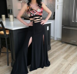 Black maxi double slit skirt.