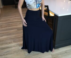 Navy blue maxi skirt.