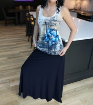 Navy blue maxi skirt.