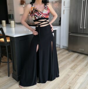 Black maxi double slit skirt.
