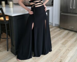 Black maxi double slit skirt.