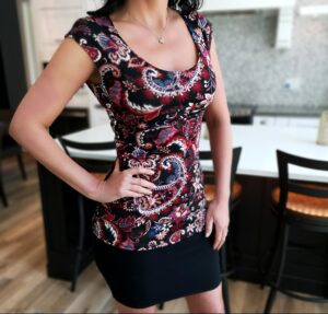 Red paisley cap sleeve top.