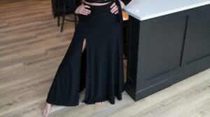 Black maxi single slit skirt.