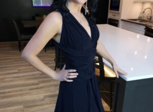 Navy wrap dress.
