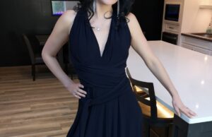 Navy wrap dress.