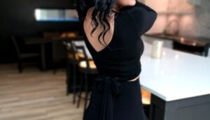 Black classy universal crop wrap top.