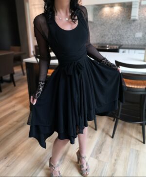 Tissue hem black mesh dress.