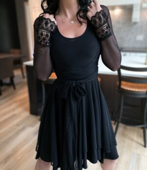 Tissue hem black mesh dress.