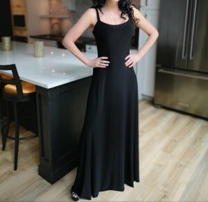 Black skinny strap fitted maxi dress.