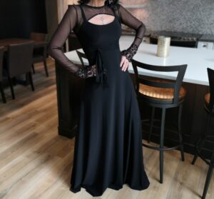 Black skinny strap fitted maxi dress.