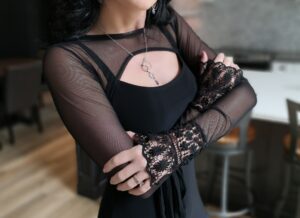 Black skinny strap fitted maxi dress.