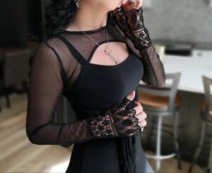 Black skinny strap fitted maxi dress.
