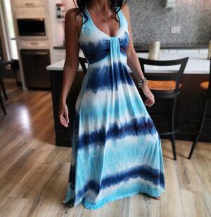 Soft blue and white maxi dress.