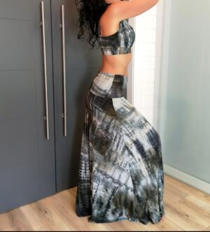 Olive green tie-dye maxi skirt.