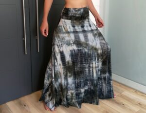 Olive green tie-dye maxi skirt.