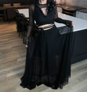 Maxi black mesh skirt.