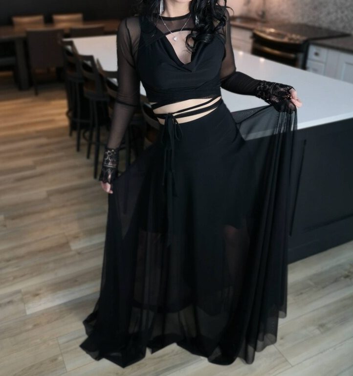Maxi black mesh skirt.