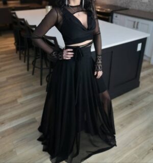 Maxi black mesh skirt.