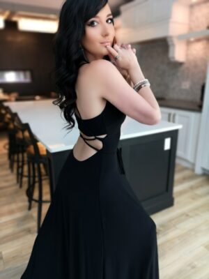 Black backless maxi dress.