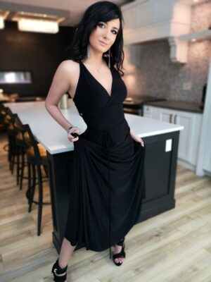 Black backless maxi dress.