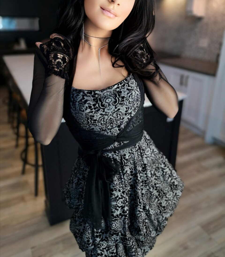 Black velvet bubble dress.