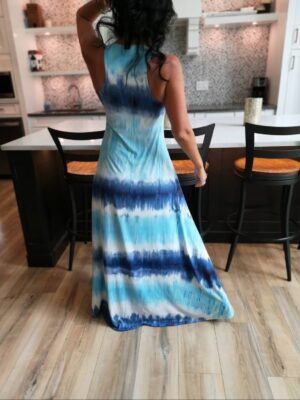 Soft blue and white maxi dress.