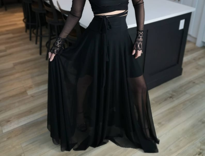 Maxi black mesh skirt.