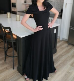 Black hooded maxi dress.