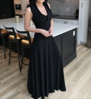 Black sleek hooded sleeveless maxi dress.
