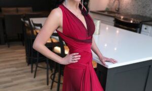 Red ombre halter maxi dress.