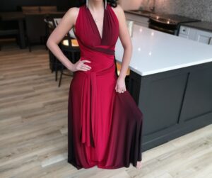 Red ombre halter maxi dress.