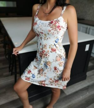 Multicolour on ivory floral print dress.