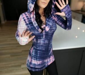 Tie-dye hooded pink navy tunic top.