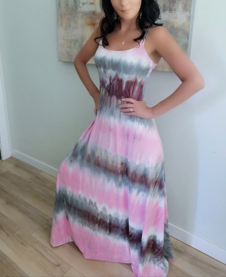 Pink maxi dress.