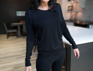 Soft and comfortable draped black top.