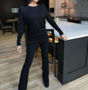 Soft and comfortable draped black top.