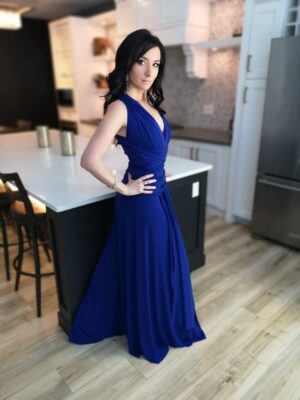Cobalt blue infinity wrap dress.