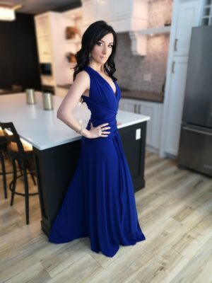 Cobalt blue infinity wrap dress.