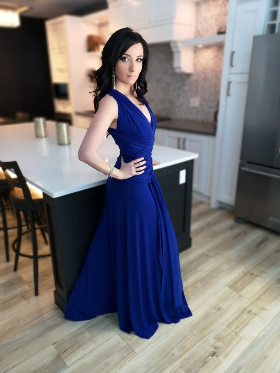 Cobalt blue infinity wrap dress.