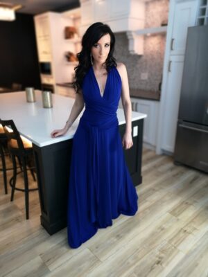 Cobalt blue infinity wrap dress.