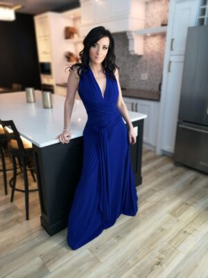 Cobalt blue infinity wrap dress.