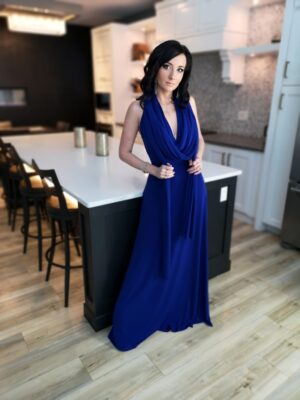 Cobalt blue infinity wrap dress.