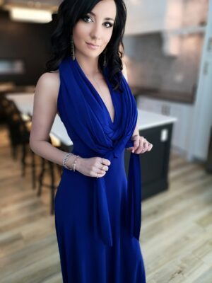 Cobalt blue infinity wrap dress.