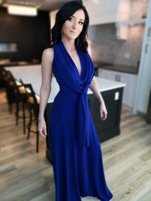 Cobalt blue infinity wrap dress.