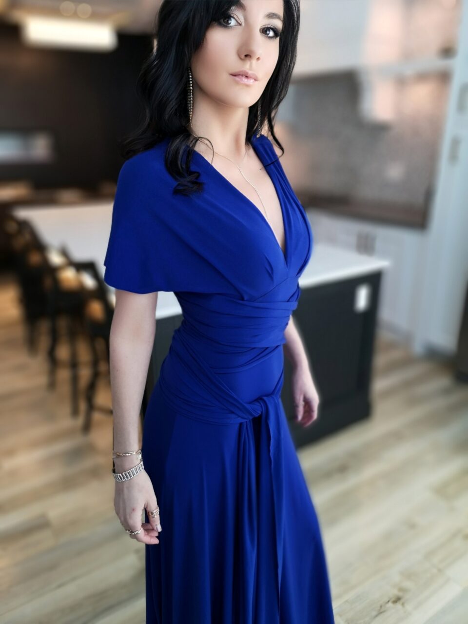 Cobalt blue infinity wrap dress.