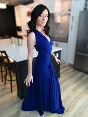 Cobalt blue infinity wrap dress.