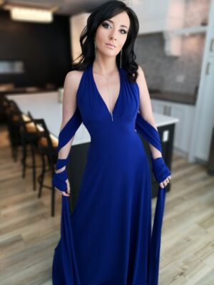 Cobalt blue infinity wrap dress.