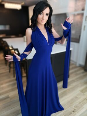 Cobalt blue infinity wrap dress.